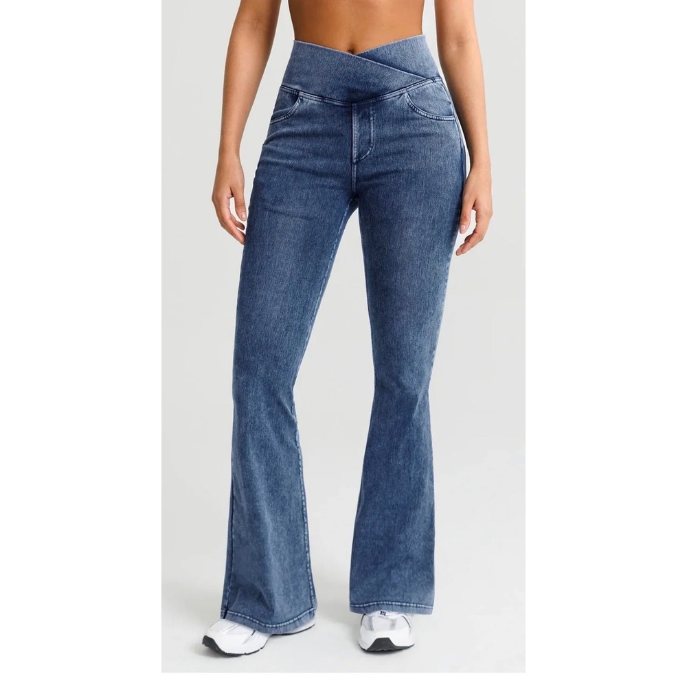 BRXL Women Blue Crossover High Waist Flare Denim Leggings Tall XL T